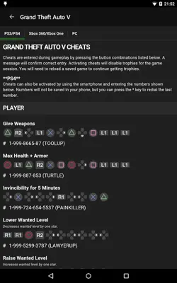 Cheats for GTA android App screenshot 1