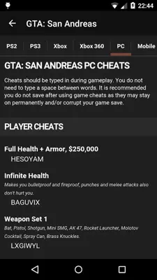 Cheats for GTA android App screenshot 6